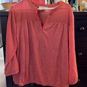 LOFT xl mixed media coral blouson top